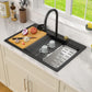 Dcolora Waterfall Smart Kitchen Sink 33x22 Drop In Single Bowl Multifunctional Kitchen Sinks With Faucet And Cup Washer,33 Inch Granite Composite (Black) DC-SFDOE00002