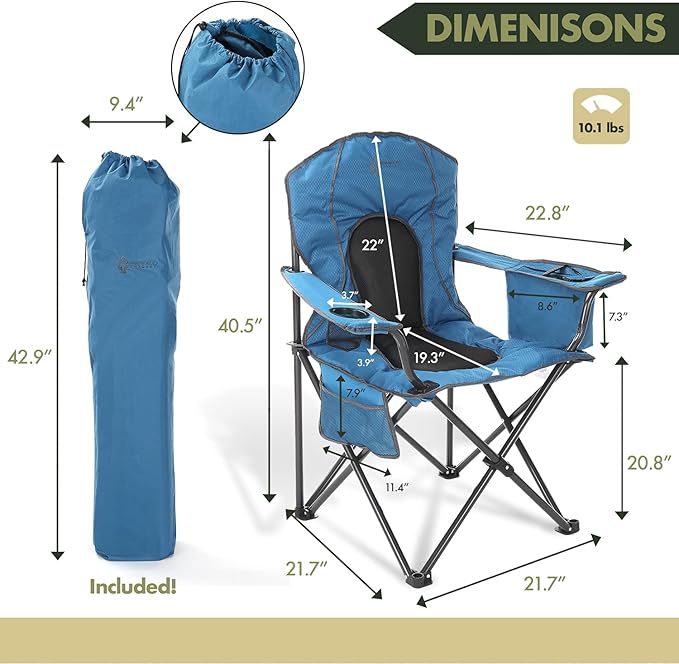 Arrowhead Outdoor Portable Folding Camping Quad Chair w/ 4-Can Cooler, Cup-Holder, Heavy-Duty Carrying Bag w/Easy Carry Shoulder Strap, Padded Armrests, Supports up to 330lbs, USA-Based Support