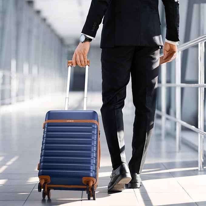 Luggage Sets 3 Piece, Carry On Luggage 20In With Spinner Wheels,PC Hardside Suitcase Set with TSA Lock,Durable Carry On Suitcase With Travel Backpack for Men (Navy Blue, 3 piece set (BP/20inch))