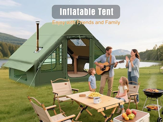 Inflatable Camping Tent, Glamping Blow Up Tent with Hand Pump for All-Season, 3 Mins Easy Setup, Waterproof Tens with Mesh Window for 4-6 Person, Suit for Family, Friend, Camp, Outdoor Gathering