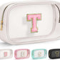 YOOLIFE Initial Make Up Bag Travel Toiletry Bag, Clear Makeup Bag Preppy Cosmetic Bag Clear Makeup Bags With Zipper Girlfriend Teacher 8 Year Old Girl Gifts Daughter Gifts Swim Gifts For Girls White T