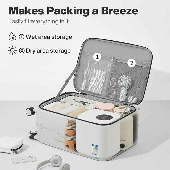 mixi 20 Inch Carry On Luggage 22x14x9 Airline Approved PC Hard Shell Suitcase Top Opening Aluminum Frame Travel Suitcases with Wheels, Smoke White