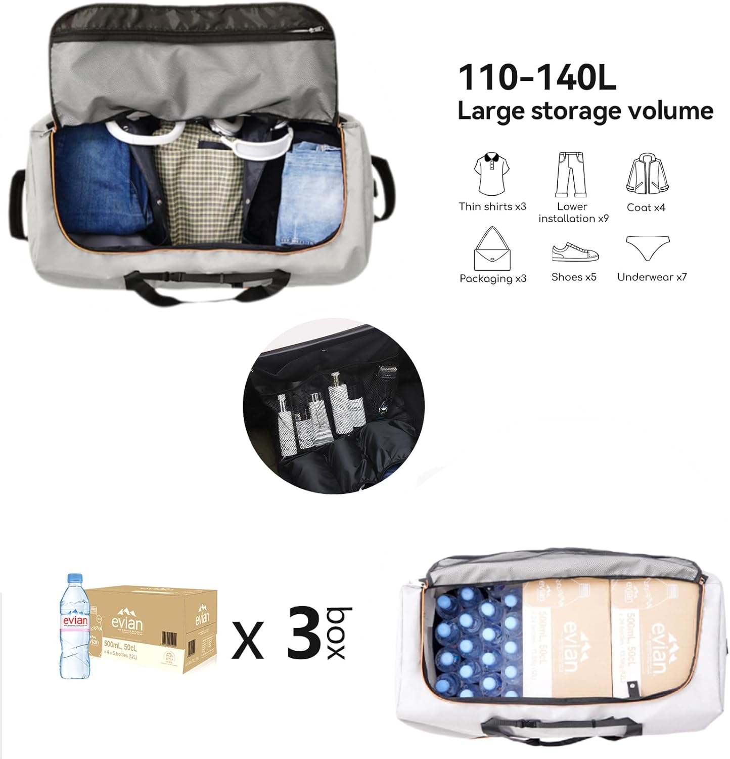 Vomgomfom 32" Soft-Sided Foldable Wheeled Travel Duffel Bag,Expandable 110L to 140L Rolling Cargo Bag with 2 Wheels and Multiple Pockets,Grey - Roamly