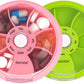 INVODA Weekly Pill Organizer 7 Compartment Rotating Pill Box for Daily Medication & Vitamins - Portable Travel Pill Case Fish Oil Supplements Vitamins Organizer (Pink+Green)