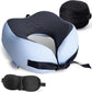 Pure Memory Foam Travel Pillows for Airplanes – Ergonomic Design with Adjustable Fit, Machine Washable, 3D Eye Mask & Compact Plane Pillow for Traveling – Grey & Blue