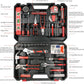 Yougfin 120 Piece Tool Set General Household Hand Kit with Plastic Toolbox Storage Case Red & Black