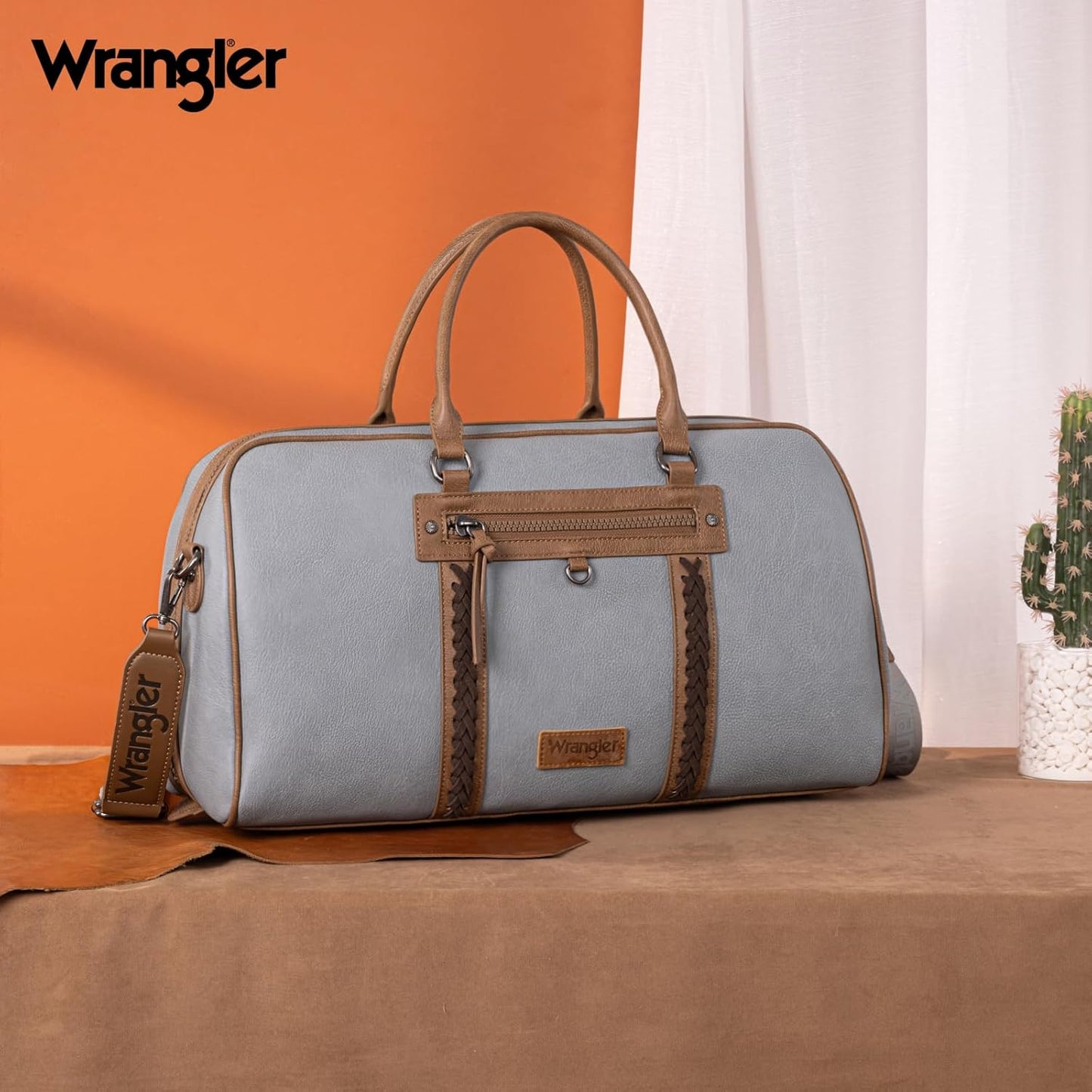 Wrangler Travel Duffel Bag Large Weekender Bag for Women Designer Carry on Overnight Bag for Trips Leather Luggage Bag Jean WG185-5110JN - Roamly