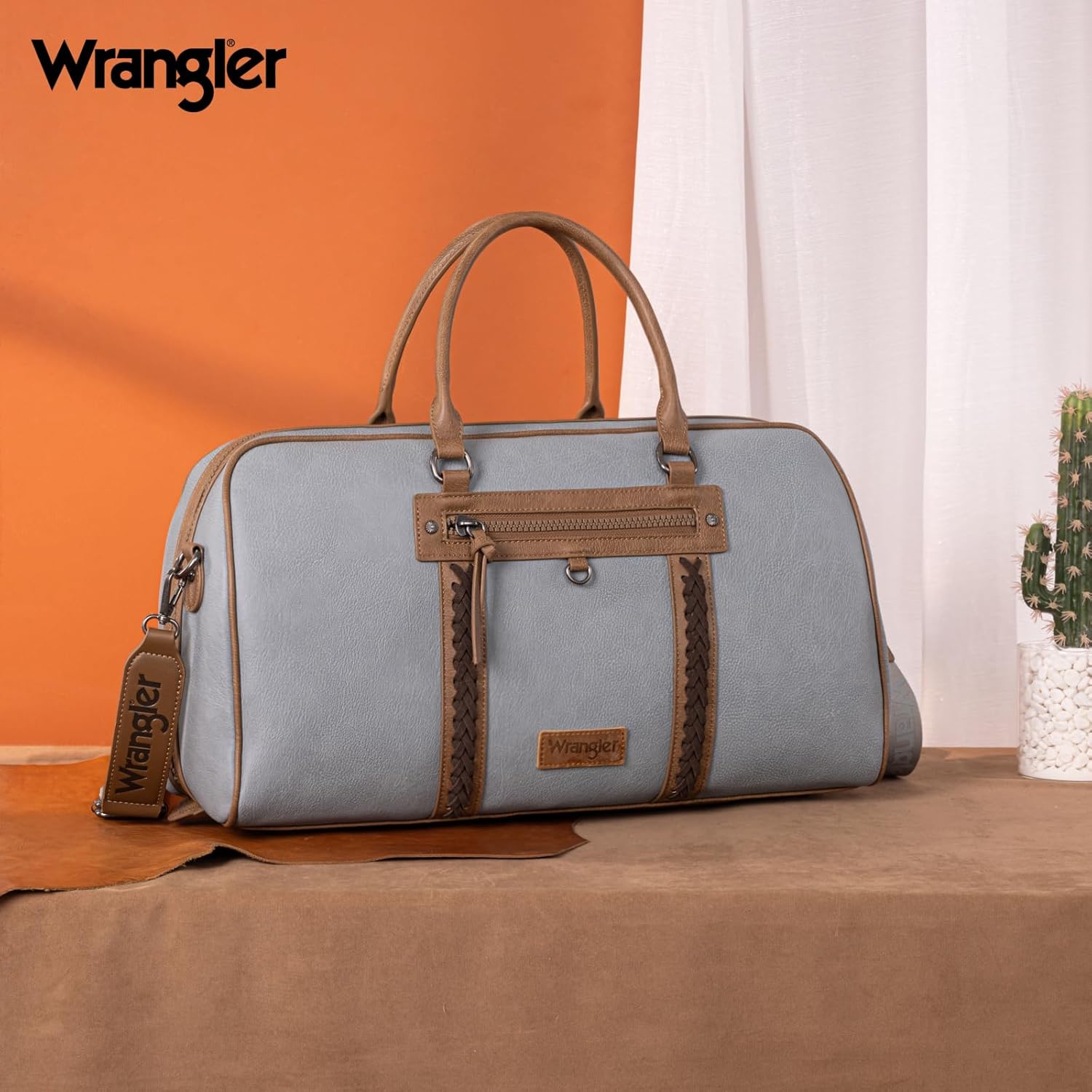 Wrangler Travel Duffel Bag Large Weekender Bag for Women Designer Carry on Overnight Bag for Trips Leather Luggage Bag Jean WG185-5110JN - Roamly