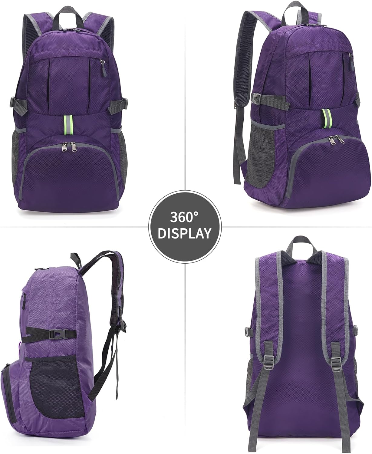 Yaopeing Lightweight Backpack,25L Foldable Hiking Packable,Water Resistant Travel Outdoor Shoulder Bag for Woman Men,Purple - Roamly