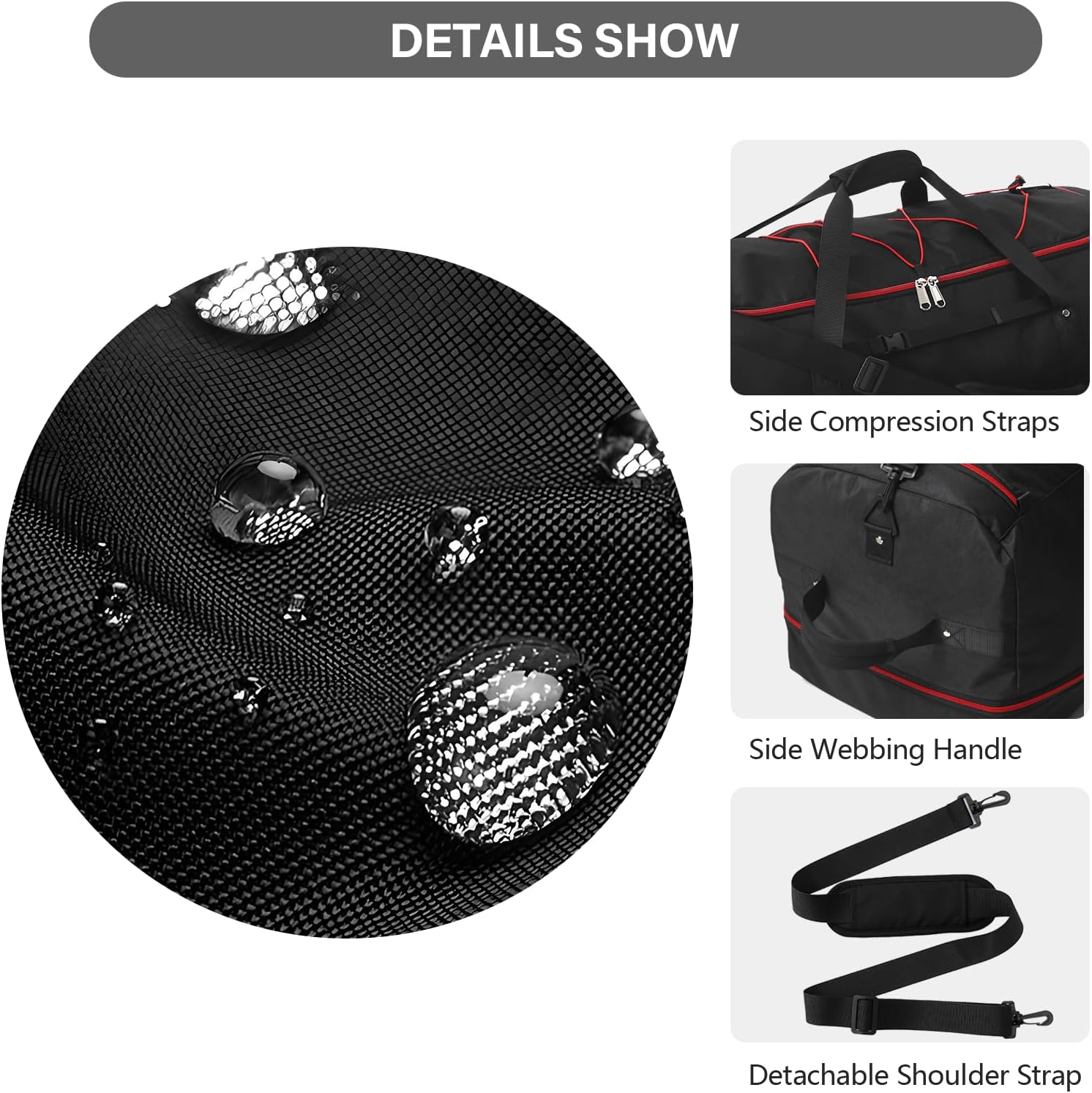 Vomgomfom 32" Soft-Sided Foldable Wheeled Travel Duffel Bag,Expandable 110L to 140L Rolling Cargo Bag with 2 Wheels and Multiple Pockets,Black-red - Roamly