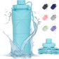 YCT Collapsible Silicone Travel Water Bottle 20oz (600ml), Reuseable Leakproof BPA Free Foldable Sports Bottle, with Carrying Strap, Blue