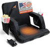 Heated Stadium Seats for Bleachers with Back Support – USB Battery Included - Upgraded 3 Levels of Heat - Foldable Chair - Cushioned, 4 Pockets for Snacks, Cup Holder - for Camping, Games & Sports