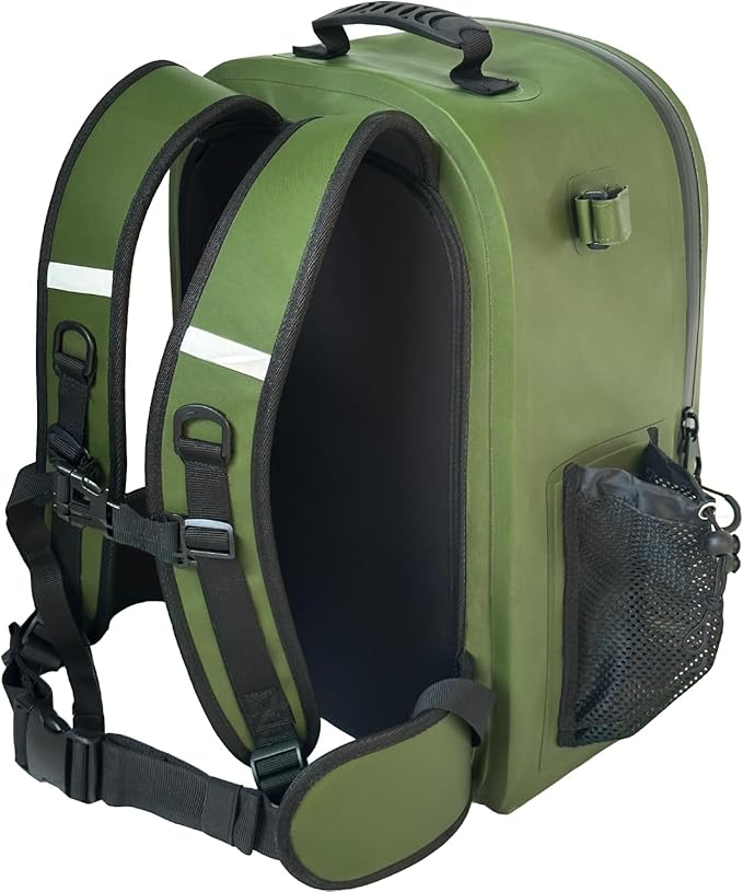Buffalo Gear 26L Waterproof Fishing Tackle Backpack with Rod Holder, Fly Fishing Gear Storage Bag for Outdoor Angling