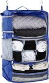 TABITORA Travel Portable Hanging Shelves Closet Organizer Packing Luggage Organizer and Storage with Multifunctional and Foldable Invisible Compartment,Lightweight,for Suitcase, RV,Closet…Blue,XL