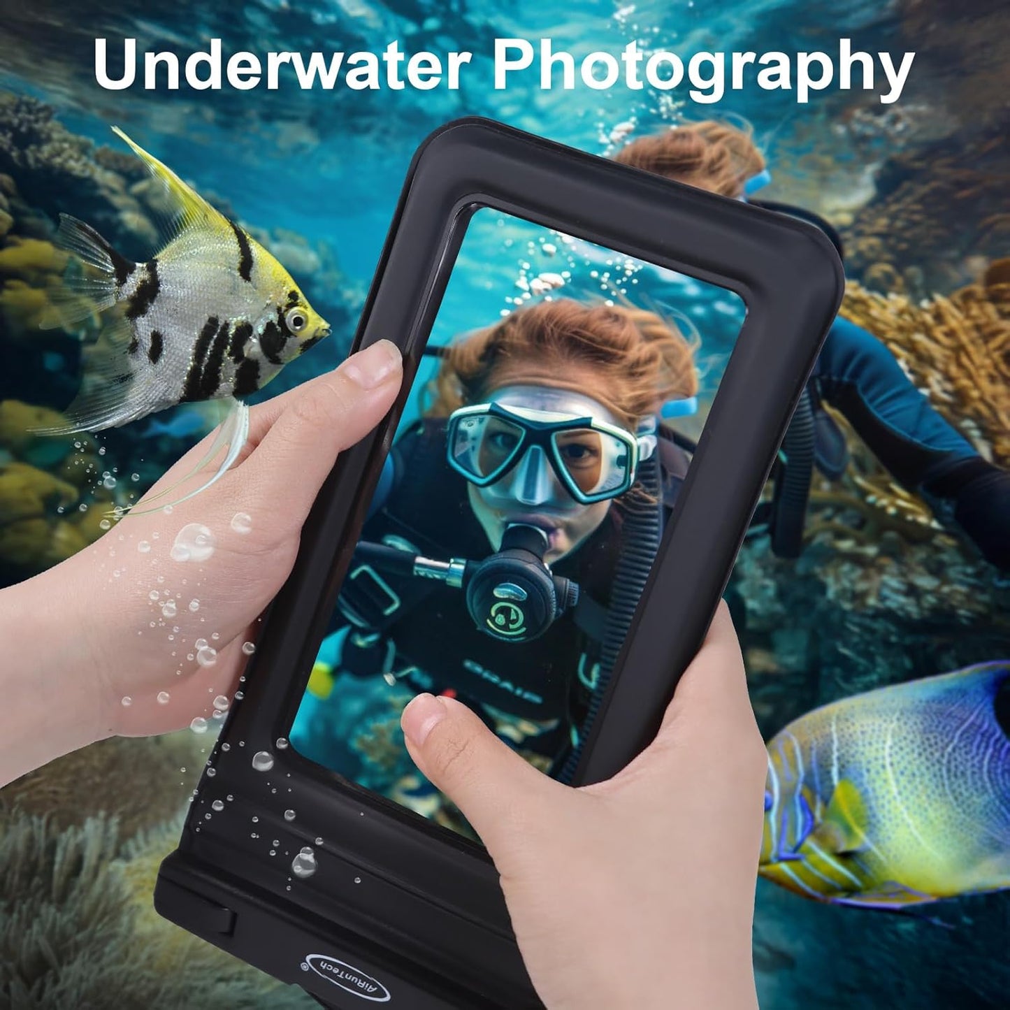 AiRunTech Waterproof Phone Pouch,Floating Waterproof Phone Case with Adjustable Lanyard,Beach,Cruise,Vacation Essentials,Summer Travel Phone Protector-2 Pack(Green + Black)