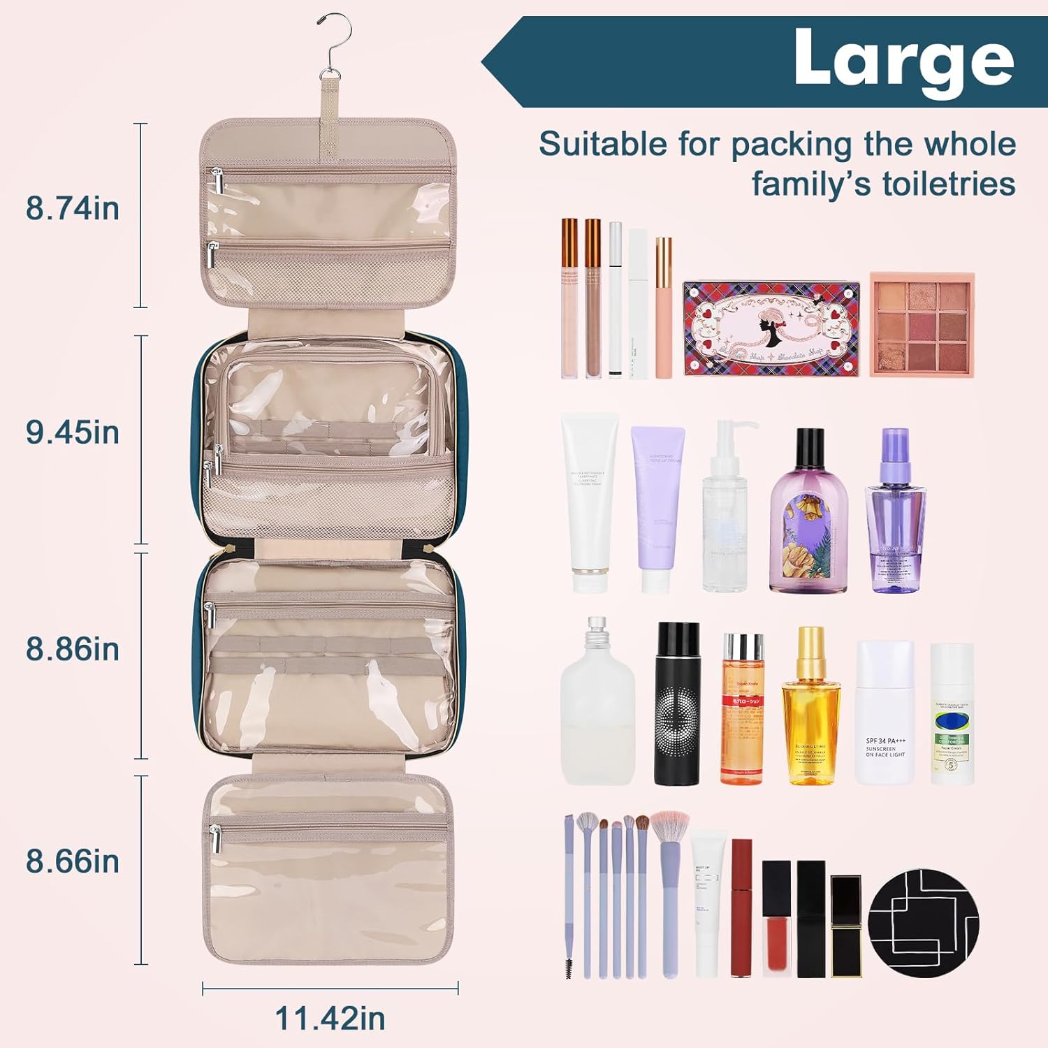 Wedama Toiletry Bag for Women, Large Cosmetic Travel Bag, Hanging Toiletry Bag for Bathroom, Thickened PVC Waterproof Makeup Bag, Toiletries Bag for Travel Business Trips and Camping, Dark Blue - Roamly