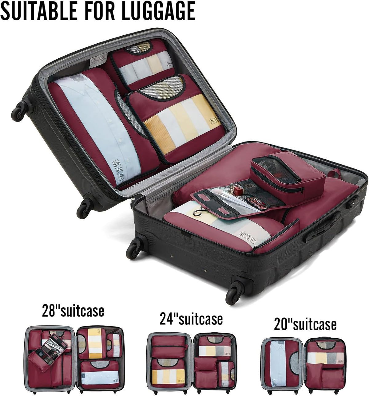 Veken 8 Set Packing Cubes for Travel Essentials, Suitcase Organizer Bags in 4 Sizes, Carry-On Luggage Accessories with Large Laundry & Hanging Toiletry Bag, Must-Have for Airplane, Road Trip & Camping - Roamly