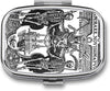 Metal 2 Compartment Pill Organizer Travel Friendly Portable Compact Pill Box Cute Pill Case to Hold Vitamins,Fish Oil,Supplements,Meds,Tablet for Purse,Pocket. (Skeleton Warrior)