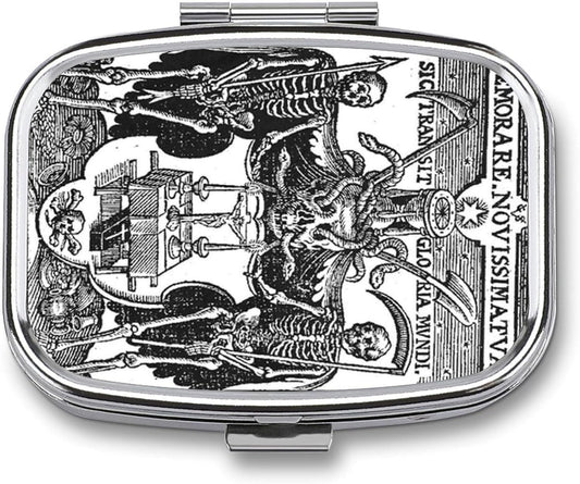 Metal 2 Compartment Pill Organizer Travel Friendly Portable Compact Pill Box Cute Pill Case to Hold Vitamins,Fish Oil,Supplements,Meds,Tablet for Purse,Pocket. (Skeleton Warrior)