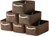 TheWarmHome Storage Basket for Organizing - 12x8x5 inch Small 6 Pack Collapsible Storage Bin for Shelves with Handles, Canves Storage Box for Cloth Closet Organizer Gift Toy (Brown)