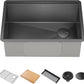 KRAUS Kore Workstation 27-inch Undermount 16 Gauge Black Stainless Kitchen Sink, Single Bowl Kitchen Sink in PVD Gunmetal Finish with Accessories, KWU110-27-PGM