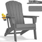 Folding Adirondack Chair - Extended Ergonomic Backrest, Cup Holder - Easy Assembly - Durable HDPE Plastic, Weather Resistant & Maintenance-Free - Lawn, Patio, Deck Supports 400lbs Grey