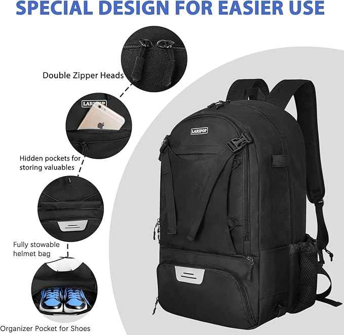 LARIPOP Lacrosse Bag Extra Large Backpack with Stick Holders & Helmet Compartment for Men Women Youth