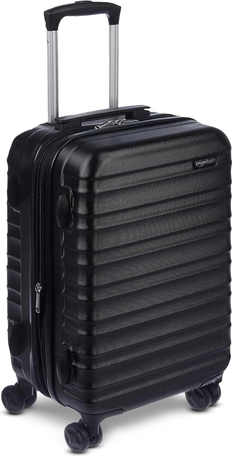 Amazon Basics 21" Hardside Carry-On Luggage, Hardshell Suitcase With Wheels, Expandable For Up to 25% More Space, With Scratch-Resistant Surface, Four Multi-directional Wheels, Black - Roamly