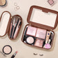Travel Clear Makeup Bag with Makeup Brush Bag, Leather Makeup Case Toiletry Bag, Portable Cosmetic Bag Case, Transparent Waterproof Cosmetic Organizer Storage Bag for Women, Brown