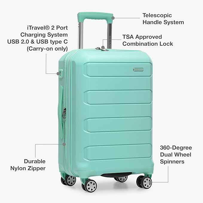 Traveler's Choice Pagosa Hardshell Expandable Luggage with Spinner Wheels, Mint, 30-Inch Large