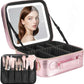 Travel Makeup Bag with LED Mirror, Cosmetic Bags for Women with Light up Mirror, Travel Essentials Makeup Organizer, Makeup Case with Adjustable Dividers and Brush Holder, 3 Color Lights