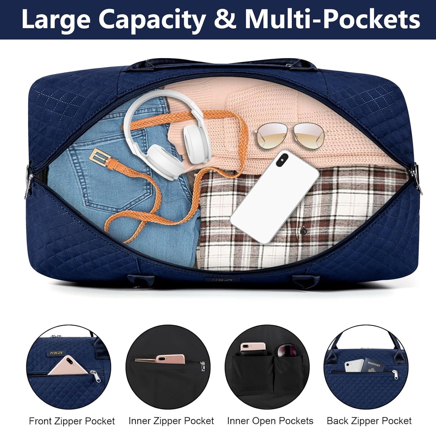 Weekender Bag for Women, Travel Duffel Bag Carry On Overnight Bag with Shoe Compartment Large Nylon Travel Weekend Tote Bag - Roamly