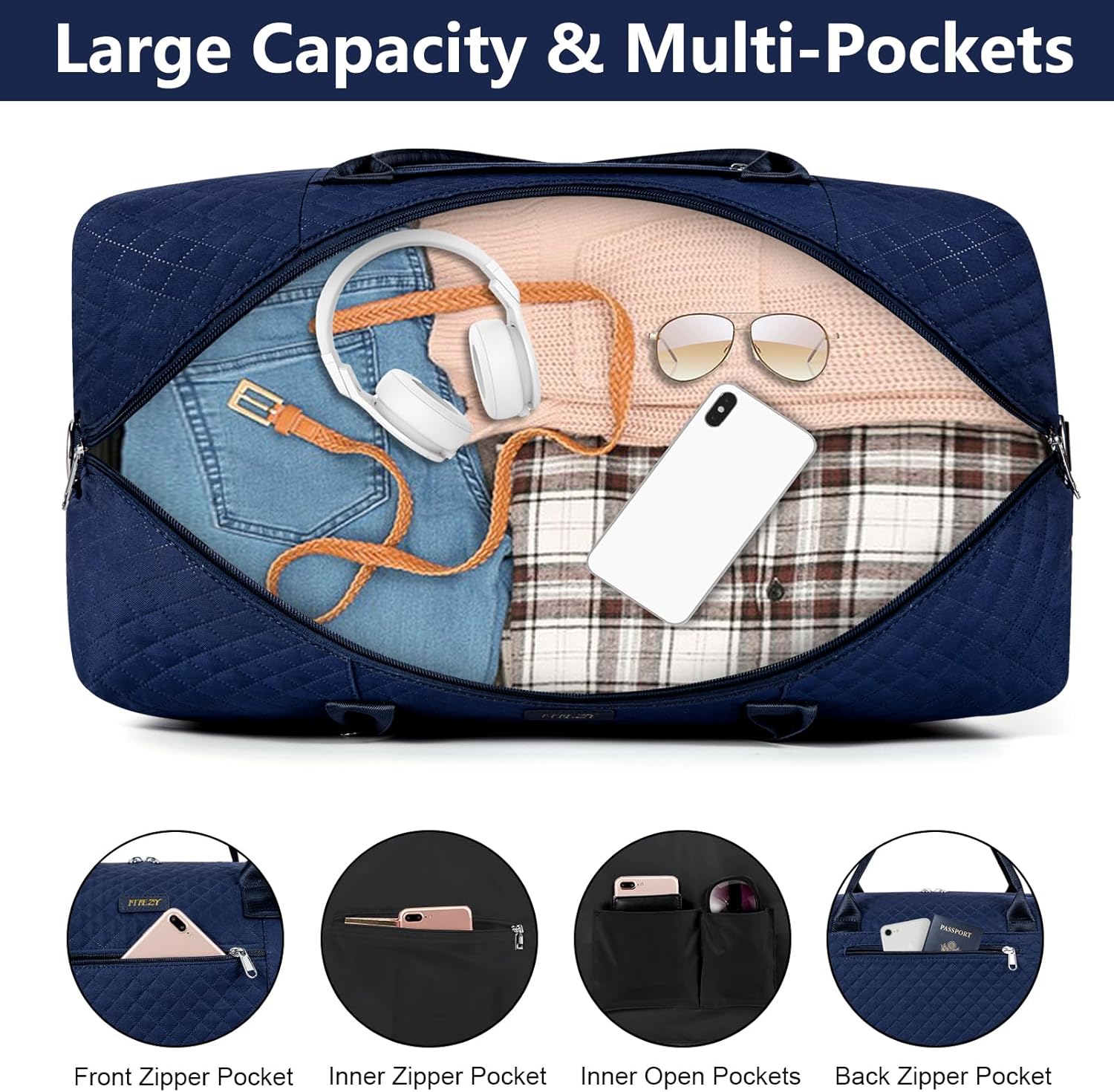 Weekender Bag for Women, Travel Duffel Bag Carry On Overnight Bag with Shoe Compartment Large Nylon Travel Weekend Tote Bag - Roamly
