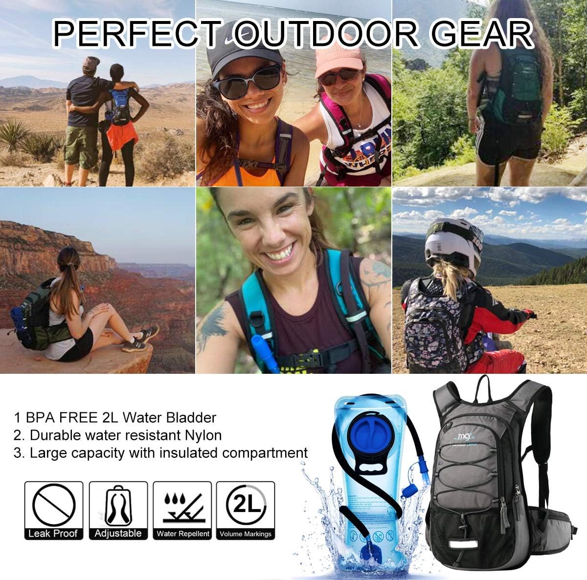15L Insulated Hydration Backpack Pack with 2L Water Bladder Lightweight Hiking Backpack Bag for Women Men Daypack for Hiking Running Festival Camping Biking - Roamly