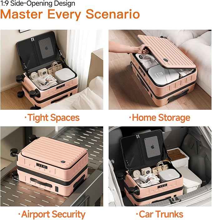 Expandable Lightweight PC Hard Shell Suitcase, 20-inch Luggage with TSA Lock, Top Opening & Cup Holder - Ideal for Business Travel Suitcase (Pink, Carry-on 20-Inch)