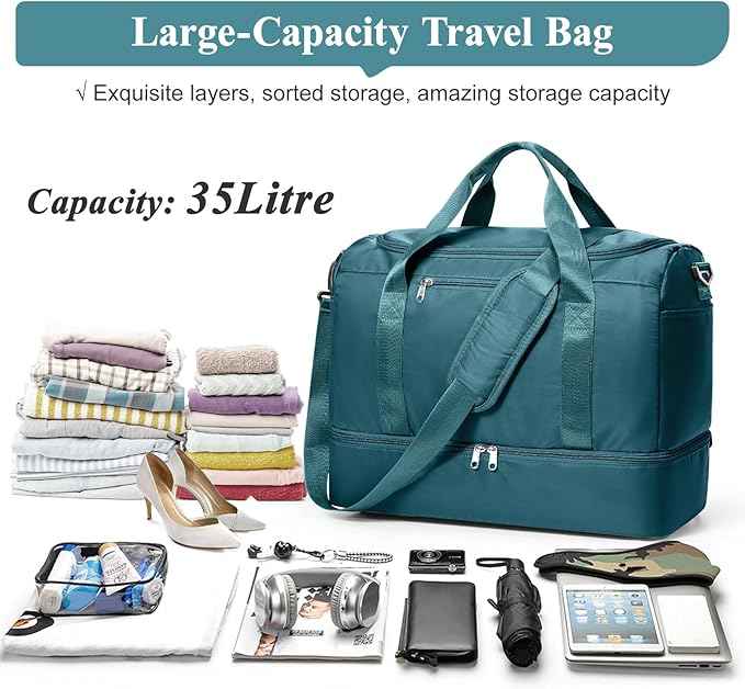 Travel Duffel Bag for Women, Carry-on Overnight Weekender Bags with Wet Pocket, For Spirit Airlines 18x14x8 Personal Item Bag,Small,Peacock Blue