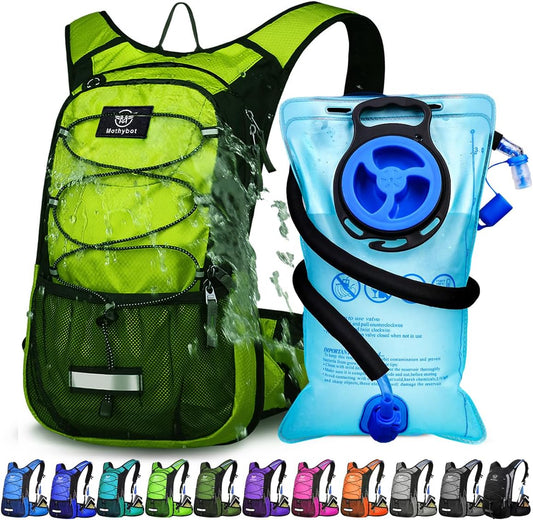 Insulated Hydration Backpack Pack with 3L BPA Free Leak Proof Water Bladder, Large Storage Lightweight Hiking Daypack with Waist Pouches & Cooler Layer, for Running, Biking, Camping, Festival - Roamly