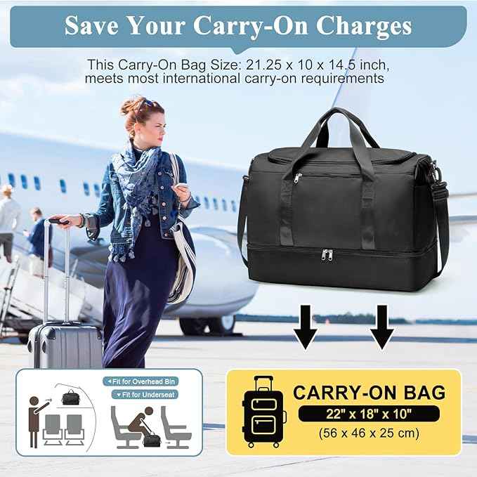 Extra Large Travel Duffle Bag,Carry on Overnight Weekend Bag with Shoes Compartment,Weekender Bags for Women for Travel Business Trips Sport Hospital,3 Pcs Set,Black