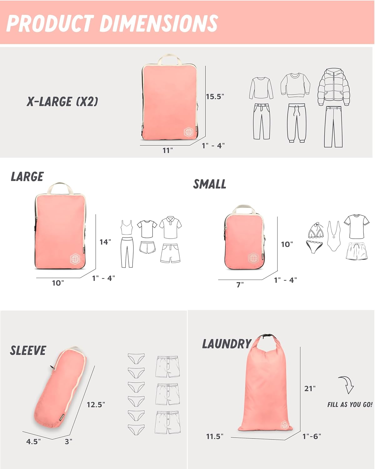 Large Compression Packing Cubes for Travel-Packing Cube Luggage Organizers 7 Piece Set for Checked Luggage-Ultralight, Expandable/Compression Bags by TRIPPED Travel Gear (Dusty Rose) - Roamly
