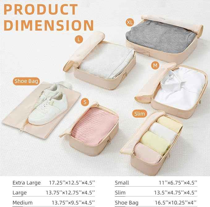 BAGAIL 4 Set/6 Set/8 Set Compression Packing Cubes Travel Accessories Expandable Packing Organizers (Square Mesh, 05-Cream)