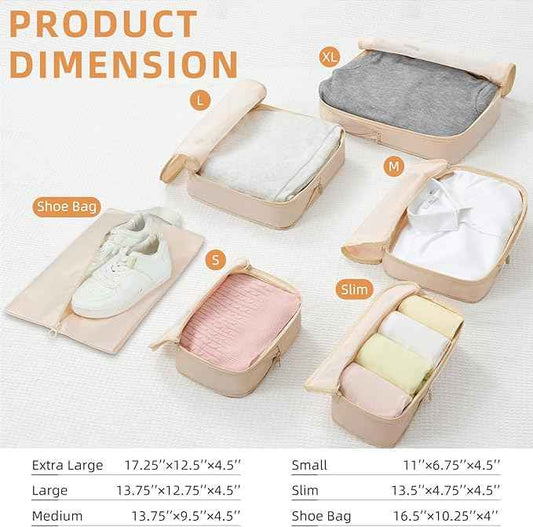 BAGAIL 4 Set/6 Set/8 Set Compression Packing Cubes Travel Accessories Expandable Packing Organizers (Square Mesh, 05-Cream)