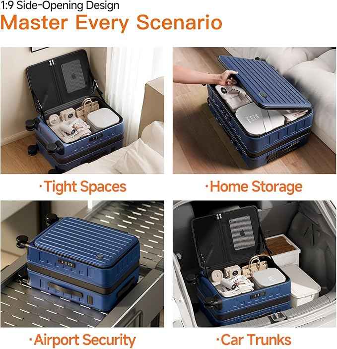Expandable Lightweight PC Hard Shell Suitcase, 20-inch Luggage with TSA Lock, Top Opening & Cup Holder - Ideal for Business Travel Suitcase (Blue, Carry-on 20-Inch)