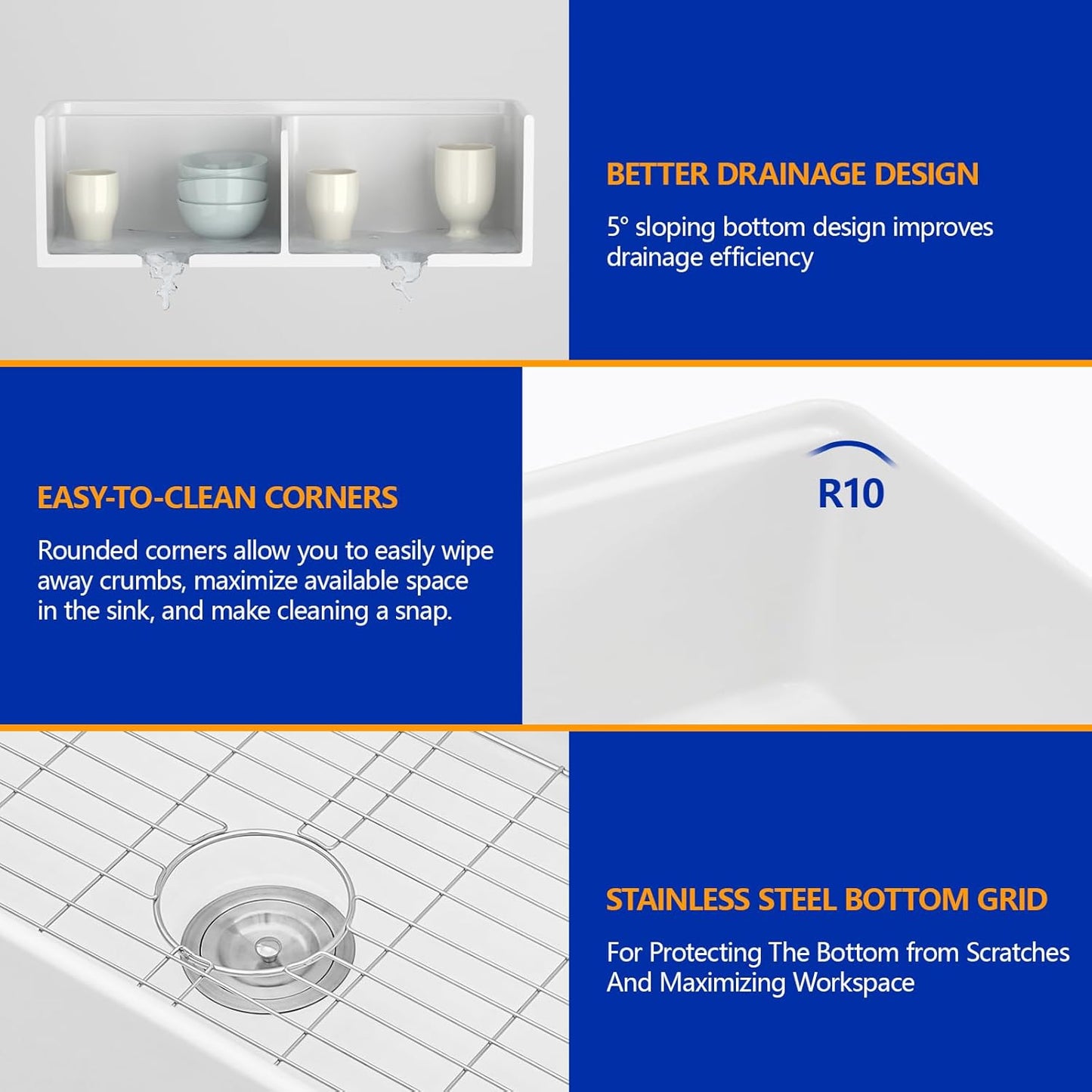 Dcolora 33 Inch White Farmhouse Sink Double Bowl 50/50 Workstation Country Farm Barn Kitchen Sink Flat Apron Front White Fireclay Ceramic Porcelain Sinks, 33x20x10, DC-A7767