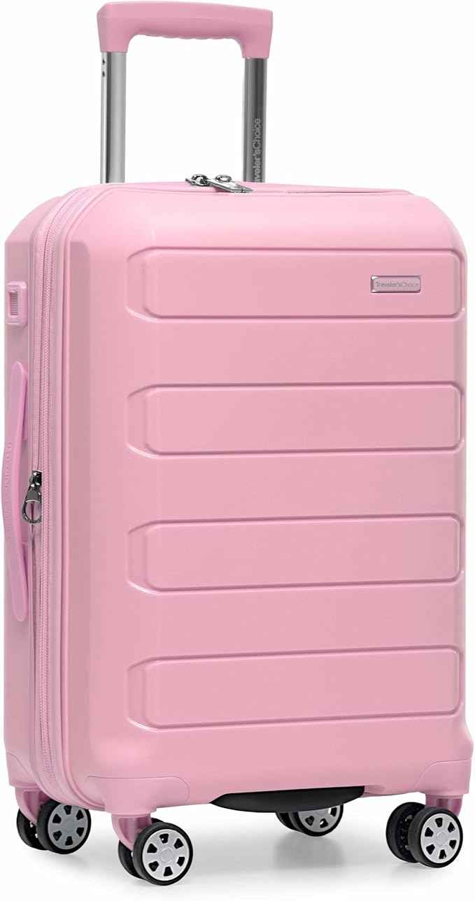 Traveler's Choice Pagosa Hardshell Expandable Luggage with Spinner Wheels, Pink, 22-Inch Carry-on