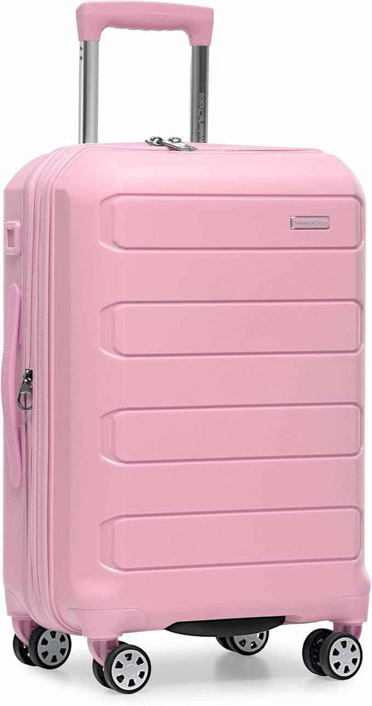 Traveler's Choice Pagosa Hardshell Expandable Luggage with Spinner Wheels, Pink, 22-Inch Carry-on