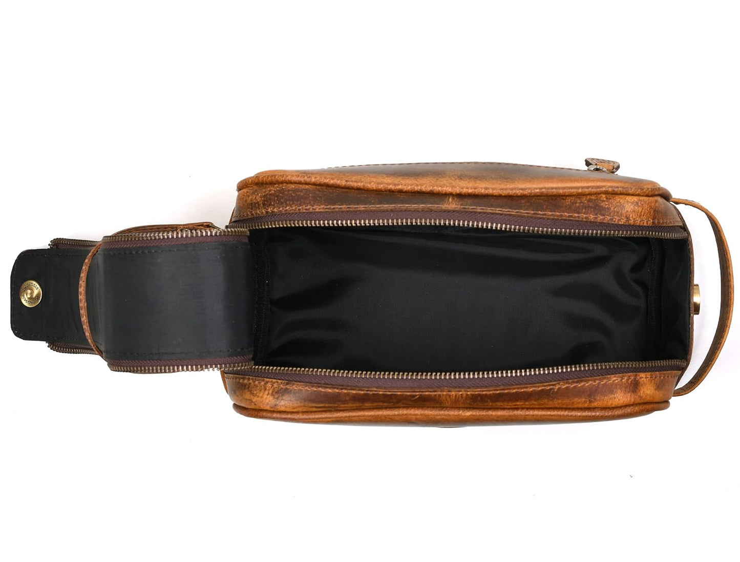 10" Premium Leather Toiletry Travel Pouch With Waterproof Lining | King-Size Handcrafted Vintage Dopp - Kit ~ Gift for Father's Day By Aaron Leather Goods (Copper) - Roamly