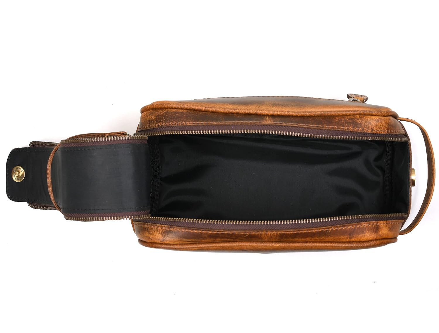 10" Premium Leather Toiletry Travel Pouch With Waterproof Lining | King-Size Handcrafted Vintage Dopp - Kit ~ Gift for Father's Day By Aaron Leather Goods (Copper) - Roamly