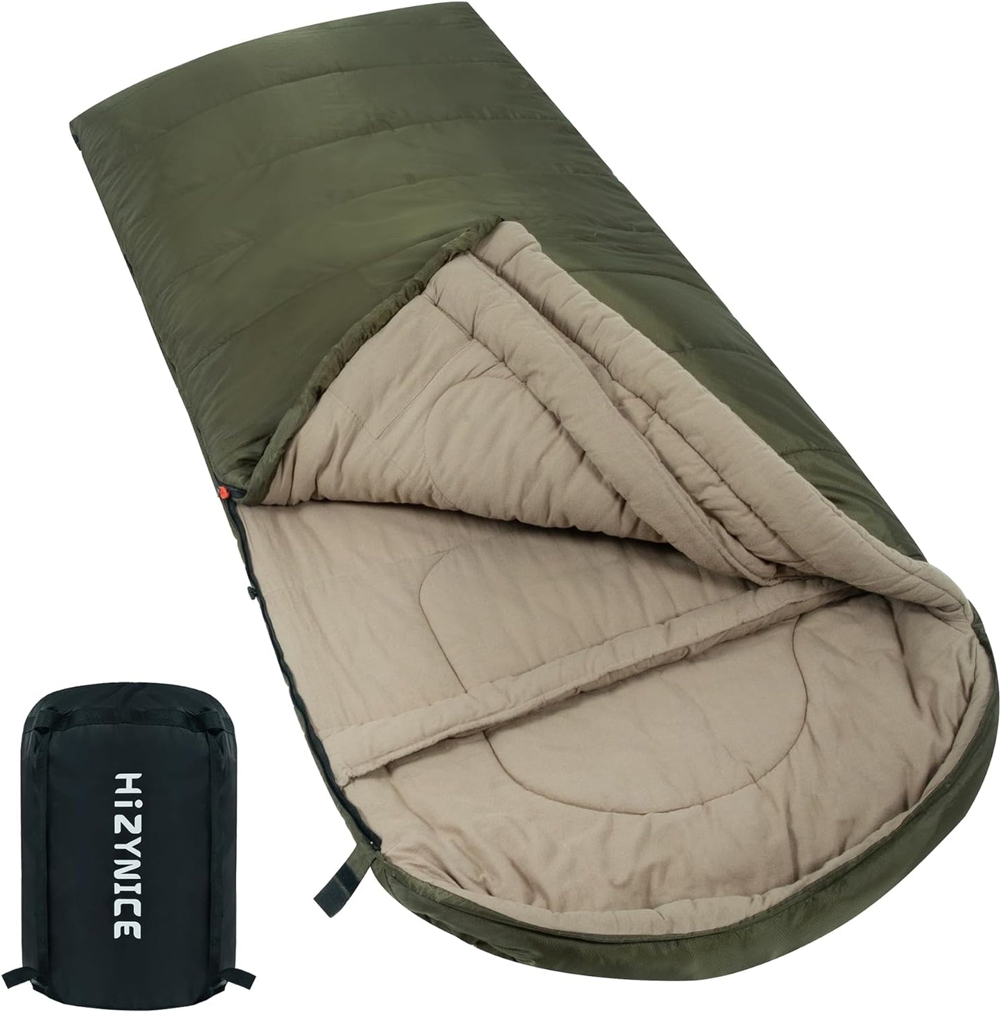 0 Degree Sleeping Bag 100% Cotton Flannel XXL for Adults Big and Tall Cold Weather Winter Zero Degree Camping,Free Compression Sack
