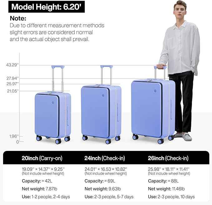 mixi 26 Inch Large Checked Luggage PC Hard Shell Suitcase Top Opening Aluminum Frame Travel Suitcases with Wheels, Lilac Purple