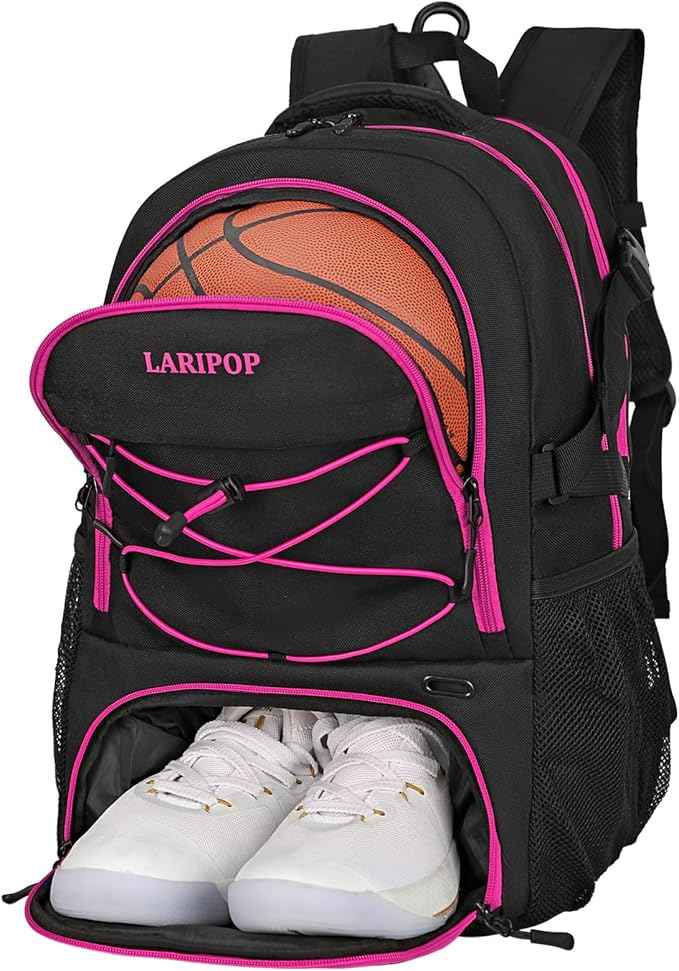 LARIPOP Basketball Backpack Large Basketball Bag with Ball Holder & Shoe Compartment for Youth Adults Men Women